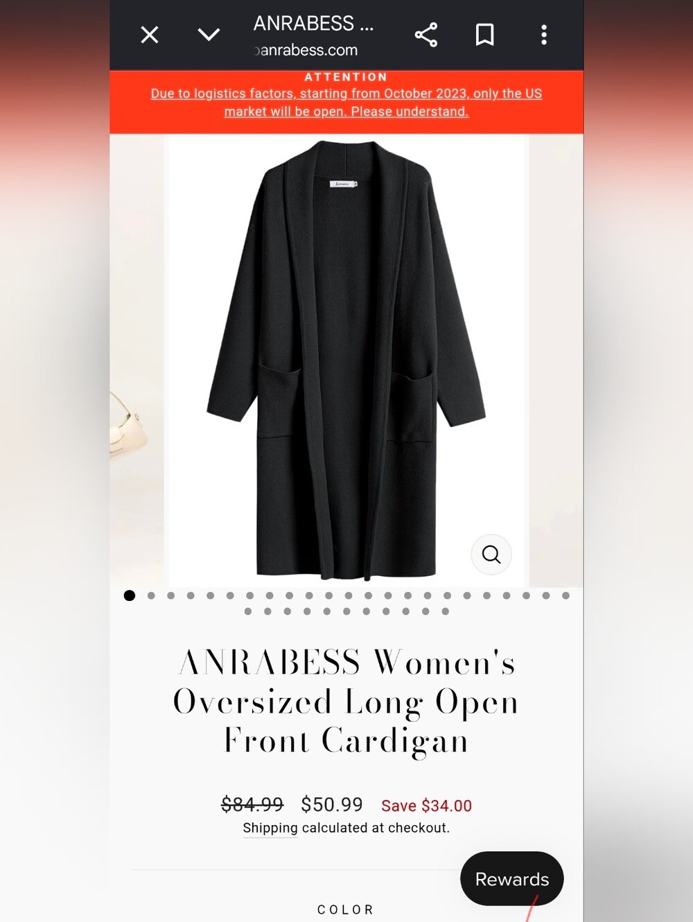 NWT- Anrabess Women's Oversized Long Open Front Cardigan - Black